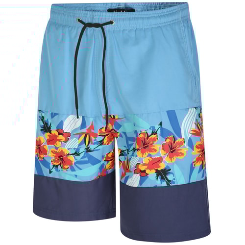 Bigdude Badeshorts mit floralem Farbblockmuster, Blau